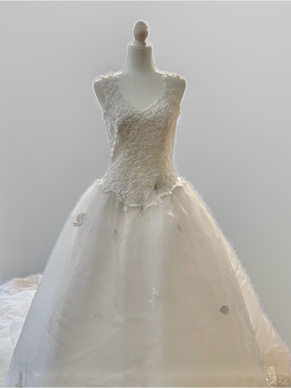 Brides International princess white ball gown wedding dress lace-embroidered